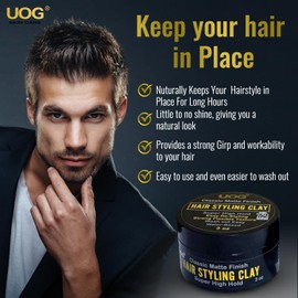 UOG Hair Styling Clay – High Hold, Matte Finish, Non-Greasy & Re-Stylable | Flexible & Easy to Wash Out for a Natural Look | Anti-Dandruff Formula for Healthy Hair | 3 oz