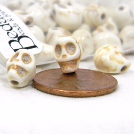 Bedazzlinbeads 8 Little 8mm Imitation Bone Beige Brown Skeleton Skull Crackle Ivory Stone Beads