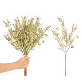 RoseCraft 10PCS Christmas Tree Decorations, Artificial Glitter Berry Stems Branches, for Christmas Tree Ornaments Picks Twigs Xmas Vase Filler Home Wedding Holiday Decor. (Gold)