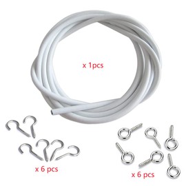 Dtoterul 5 m Curtain Wire White Curtain Wire Cord Curtain Cord Plastic Coated Curtain Wire with 6 Pieces Screw Eyelets and 6 Pieces Hooks for Curtain Rods Shower Curtains