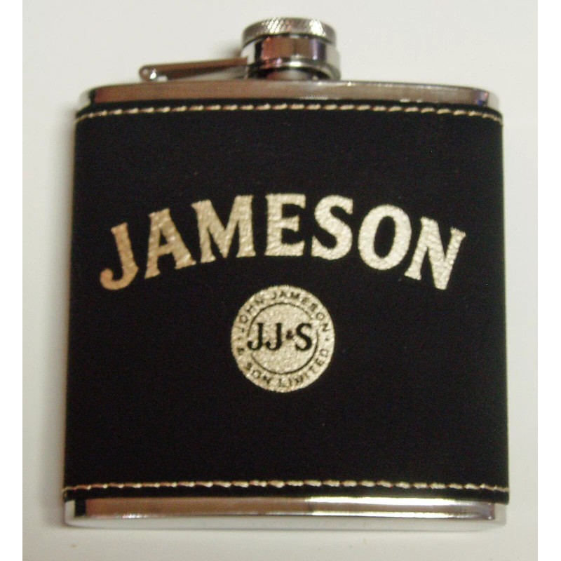 JDS Jameson black leather flask gift set w 2 shot