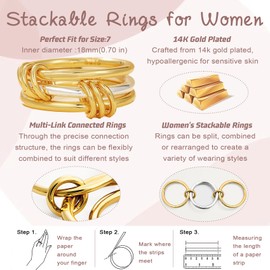 QQUQQU Gold Stackable Rings for Women Dainty Stackable 14K Gold Plated Cubic Zirconia Rings Non Tarnish Stackable Gold Knuckle Rings for Women Set Gifts (Size:7,8)