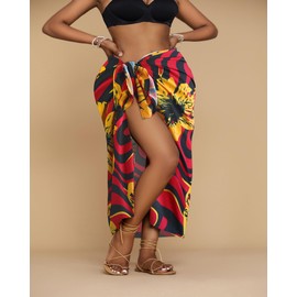Bsubseach Sarong Bathing Suit Cover Up for Women Long Pareo Wrap Skirt Beach Swim Coverup Red Yellow