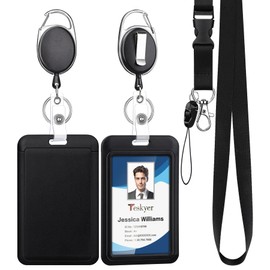 Teskyer Plastic ID Badge Holder with Retractable Badge Reel Clips and Breakaway Lanyard Set, Great for Office School IDs, Cruise Ship Cards, Hotel Key Cards - 2 Pack