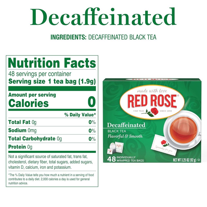 Red Rose Naturally Decaffeinated Black Tea, Smooth & Flavorful Decaf