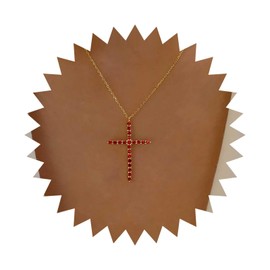 Vacaonio Vintage Ruby Cross Pendent Necklace Red Crystal Cross Necklace Cz Ruby Cross Choker Necklace Gold Rhinestone Cross Chain Necklace Jewelry for Women