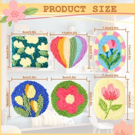 6 Pieces Floral Coaster Punch Needle Kit, Hand Art Punch Embroidery Kit with Hoop, Yarn, Needle, Felt, Hot Glue Stick & Instructions, DIY Stitching Coasters Set for Beginners Adults (Colorful)