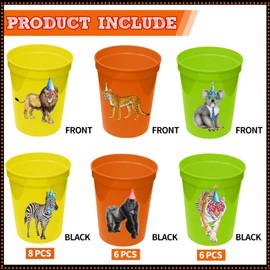 Yizeda 18pcs Jungle Animal Plastic Cups Animal themed Party Favors 12 oz Birthday and Party Supplies for Jungle Safari Animal Theme Party Birthday Gift Baby Shower Decorations