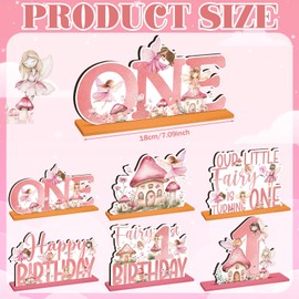 CroBlissful 6 Pcs Fairy First Birthday Decorations Wood Fairy Table Sign Decor Forest Baby Shower Centerpieces Flower Mushroom First Birthday Decoration Supplies Enchanted Party Table Topper