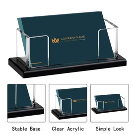 Weiai Acrylic Business Card Holder Stand for Desk, 2 Pieces Modern Black Base Business Card Organizer Display