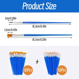 100 Piece Brush Set, Artist Brushes, 50 Pieces Round Brushes and 50 Pieces Flat Brushes Small Brush Set for Beginners, Artists and Painting Lovers