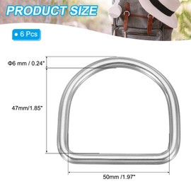PATIKIL 1.5" Metal D-Rings, 6 Pcs 304 Stainless Steel D Ring Welded Solid Dee Rings DIY Accessories for Belts Sewing Dog Collars Webbing Straps, 3x40mm
