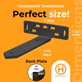 Hungsmart 4 x L Shelf Brackets (6.5" D x 5" W x 1 1/4" H) Heavy Duty Floating Shelves Bracket - Floating Shelves Hardware with Multiple fixings for Secure Wall Mounting- Black (Triangle End)