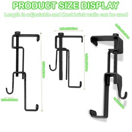 6Pcs Brick Hooks, Stainless Steel Brick Clamp, Brick Hangers No Drill, Brick Wall Clamp for Hanging Outdoors, Brick Clamp or Brick Hangers Adjustable Size 2.75 to 1.78 Inches, No Wall Damage (Black)