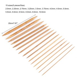 75 Pieces Bamboo Knitting Needles Mixed Size Smooth Double Pointed Sweater Needles Set (15 Sizes 2mm to 10mm)