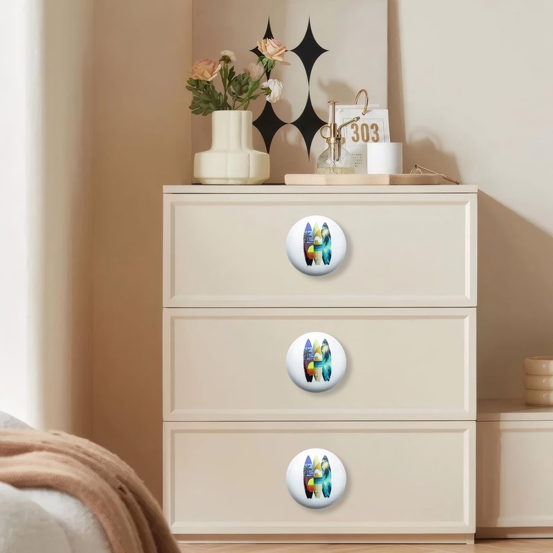 Lasyman Surfboards with Palm Trees Ceramic Drawer Knob Set of