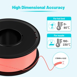 3D Printer Filament PLA - 5 Colours Printing Filament White/Black/Green/Orange/Pink Dimensional Accuracy 1.75mm ±0.02mm Filled Filament Spools Vacuum Pack 250G X 5