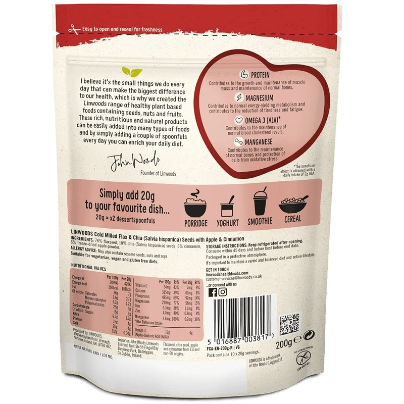 Linwoods | Flax,Chia,Apple & Cinnamon | 3 x 200g