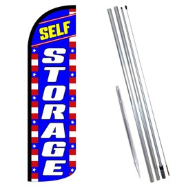 Vista Products SELF STORAGE Patriotic Windless Feather Banner Flag Kit (Flag, Pole, & Ground Mt)