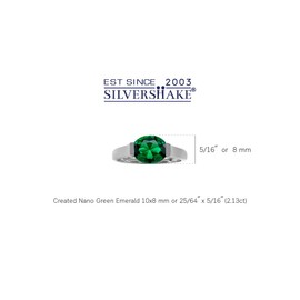 Silvershake 10X8mm Created Oval Shape Nano Green Emerald White Gold Plated 925 Sterling Silver East-West Solitaire Ring May Gemstone Birthstone Size 11