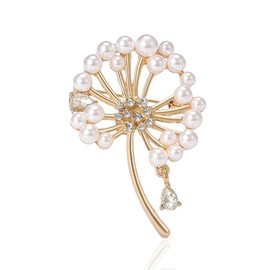 Pearl Dandelion Brooch Pins for Women Nature Style Golden Plant Flower Pin Simple Temperament dress Pin Shawl Buckle Wedding Jewelry (Golden)