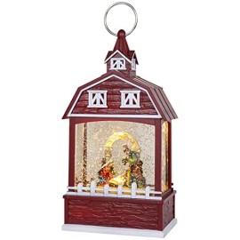DRomance Musical Red Nativity Snow Globe Lantern With Timer Glitter Christmas Decor
