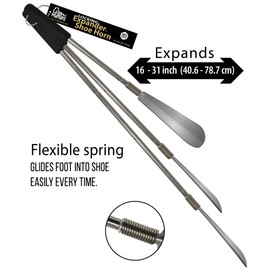 FOOTMATTERS Expander Shoe Horn Extra Long Handle - Twist to Lock - Extends 16 to 31 inches - 2 Pack