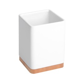 KOOK TIME Kitchen Utensil Holder - Utensil Holder Kitchen Made of Ceramic and Bamboo - Square Kitchen Aid Storage - White - 10.5 x 10.5 x 15 cm