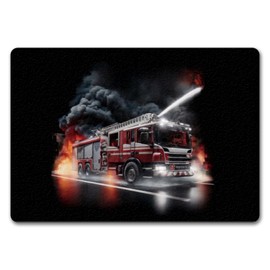 speecheese Fire Engine Fights Against Flames Doormat in 35 x 50 cm without Edge Funny Door Mat - Fire Brigade for Home