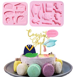 Copzievkae 2 Pack Graduation Chocolate Molds, Graduation Silicone Molds, Graduation Cap Chocolate Mold With Cap Diploma Owl Grad Pen Candy Chocolate Molds for 2024 Graduation Celebration