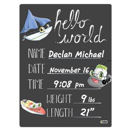 Cohas Hello World Newborn Baby Announcement Chalkboard Sign with Boat Theme, 9 by 12 Inches, No Marker