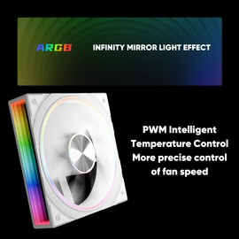 ICOLER Transwarp 120mm RGB Case Fan, Infinity Mirror Daisy-Chain 5V ARGB PWM Case Fan 120mm Single Pack，Suitable for Computer Case & CPU Cooling(White)