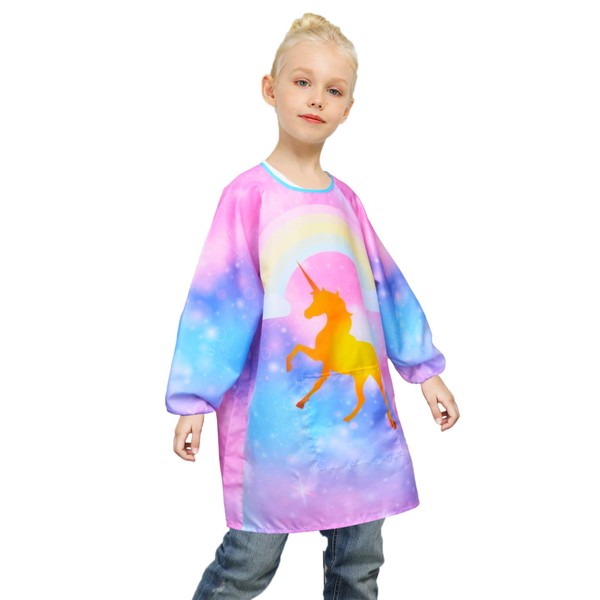 Nidoul Kids Art Smocks for Painting Long Sleeve Unicorn Rainbow Painting Aprons Waterproof Children Artist Aprons with Pocket