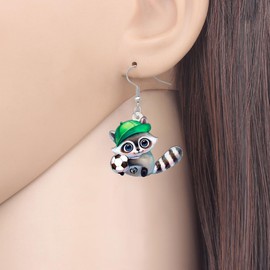 RAIDIN Acrylic Cute North American Raccoon Dangle Earrings for Women Girls Kids Cartoon Animal Jewellery for Raccoon Lovers Charms, Acrylic, No Gemstone
