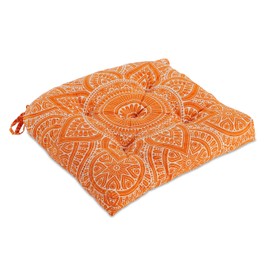 Handmade Cotton Chair Pads Cushions Seat Pad with Ties 19''X19'' | 3'' Thick for Dinning Kitchen Living Room Chairs Office Chair Bench Thick Reversible Damask Design U Shape (Set of 2) (ORANGE)