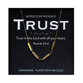 Trust - Proverbs 3:5-6 Christian Morse Code Necklace for Her | 18K Gold Plated Chunky Morse Code Necklace for Women | Women’s Religious Minimalist Gold Beaded Jewellery with Inspirational Bible Verse