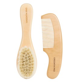 GREENTH PRO Baby Hair Bush and Comb Set -Nature Lotus Wood with Soft Goat Bristle and Pear Wood Comb for Newborns & Toddlers, Ideal for Cradle Cap