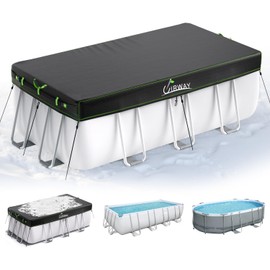 UIRWAY 7x13 FT Rectangular Pool Cover with Reflective Strips, Swimming Pool Cover for Above Ground Pool, Solar Cover Including Rope Tie and Luminous Ground Nails for Rectangular or Oval Pools