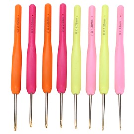 Kit de Ganchos de Ganchillo, 8 Piezas de TPR, Color de Silicona, Aluminio, Suéter, Aguja, Herramienta para Tejer, Empuñaduras de Goma Ergonómicas Y Tamaños de Gancho de 1 Mm a 2,75 Mm, para Niños, Pri