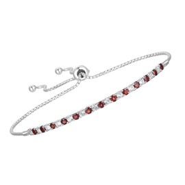Tirafina Garnet and Lab-Created White Sapphire Adjustable Bolo Bracelet, Sterling Silver, Easy-On Easy-Off (6, 7 and 8 inch Wrist Size)