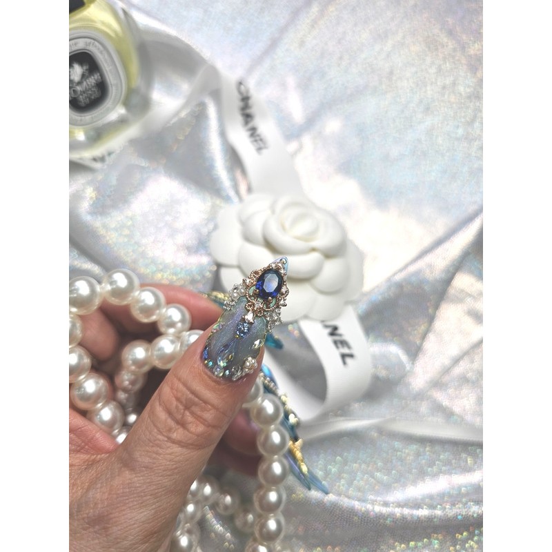 ❣️ Brilliant blue sapphire handmade nail tips ✨ - Short