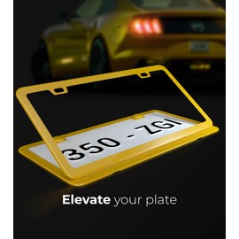 Deselen Yellow License Plate Frame - 2-Hole Sleek Style, Stainless Steel, Premium Metal Durability, Easy Install, 2-Pack Gift Box - Matte Painted Finish