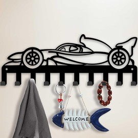 SUPERDANT Formula 1 Racings Key Rack Formula 1 Racing 10 Hooks Black Key Holder Racing Wall Hook Key Hanger Dog Lead Holder for Wall Home Front Door