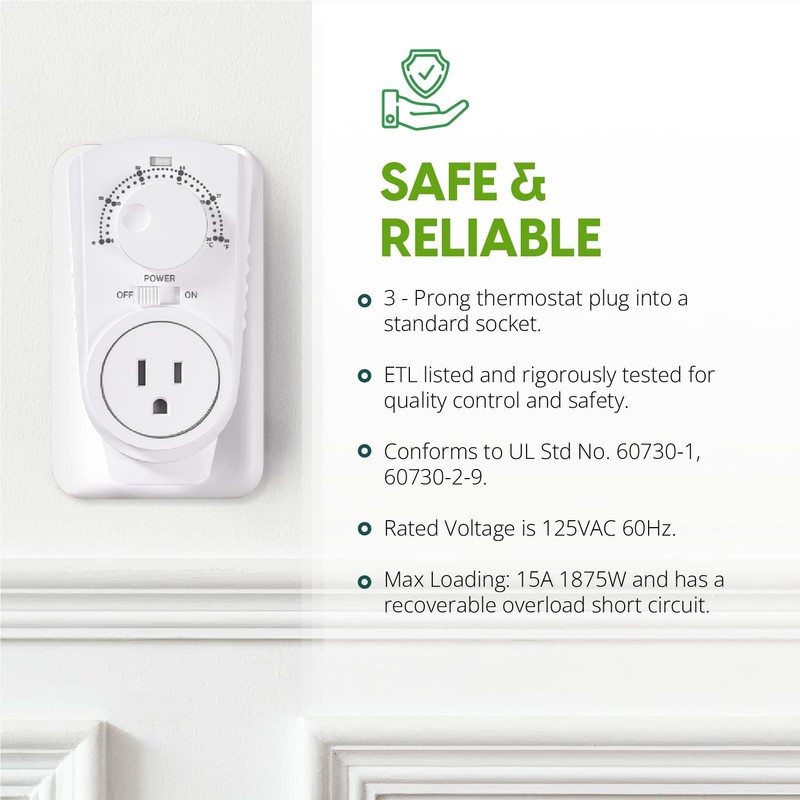 EconoHome Adjustable Thermostat - Universal Plugin Heating & Cooling Thermostat