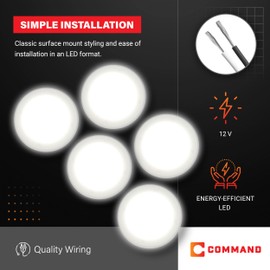 Command Electronics OEM 12V LED RV Low Profile Surface Mount Ceiling Light – Made in USA – 4.5" Diameter – 5-Pack