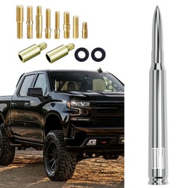 ENGIRETTE 7" Car Bullet Antenna American Flag, Truck Short Antenna Replacement Accessories for Chevy Silverado GMC Sierra Dodge Ram 1500 2500 3500 Ford F150 F250 F350 Super Duty Raptor Bronco, Silver