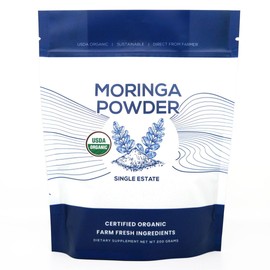 Organic Moringa Powder, Single Estate, Freshly Ground Colombian Moringa, USDA Organic, Non-GMO, Gluten Free in a Resealable Pouch for Smoothies, Lattes, Cooking, 7 oz (200 g), 100 Servings