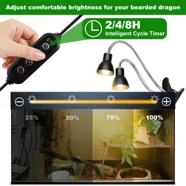 Jaenmsa Heat Lamp for Reptile,UVA UVB Light for Turtle,Bearded Dragon Basking Light Bulbs,Dimmable 360°Gooseneck UV Heating Lamp W/ G9 Mini Halogen Bulbs 60W (White*2，Red*2) for Tortoise/Snake/Lizard
