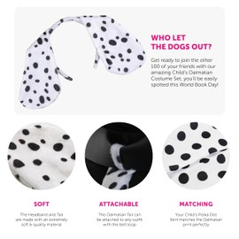 Childs Dalmatian Set - White Polka Dot Skirt With Black Dots & Dalmatian Headband and Tail - Perfect For World Book Day School Book Week Dance Fancy Dress