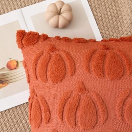 Kevin Textile Fall Pillow Covers 18x18 Inch Set of 2 Soft Pumpkins Decorative Square Pillowcases Plush Autumn Faux Fur Cushions Harvest Gift for Couch Sofa Chair Bedroom Home Decor, Rust